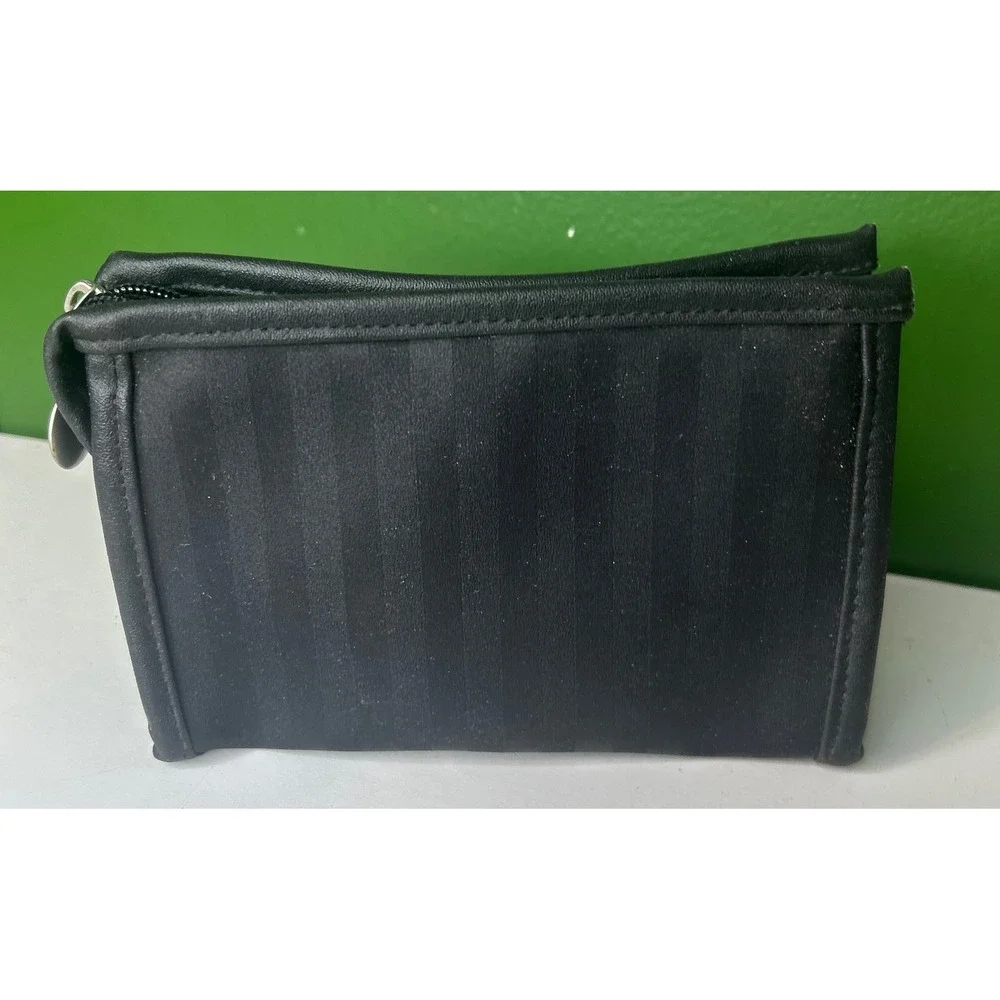 Christian Dior Parfums Black Striped Cosmetic Makeup Pouch Bag Logo Zipper Pull